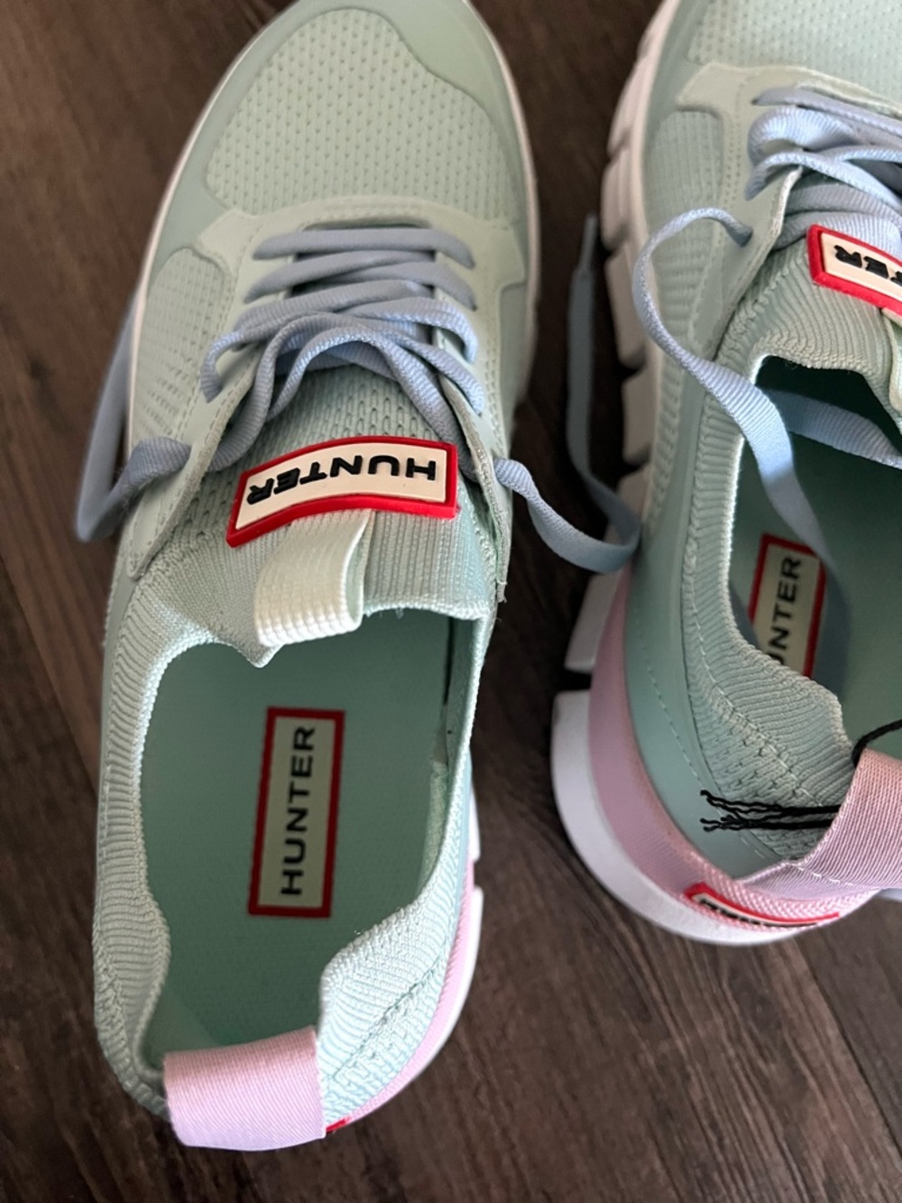 Hunter Women's Mint Green and Pale Pink Sneakers - Picture 3 of 8